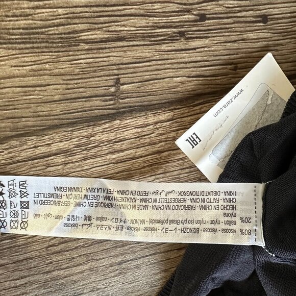 Zara One Long Sleeve Off Shoulder Black Basic Top Slightly Sheer Medium NWT - Picture 7 of 7